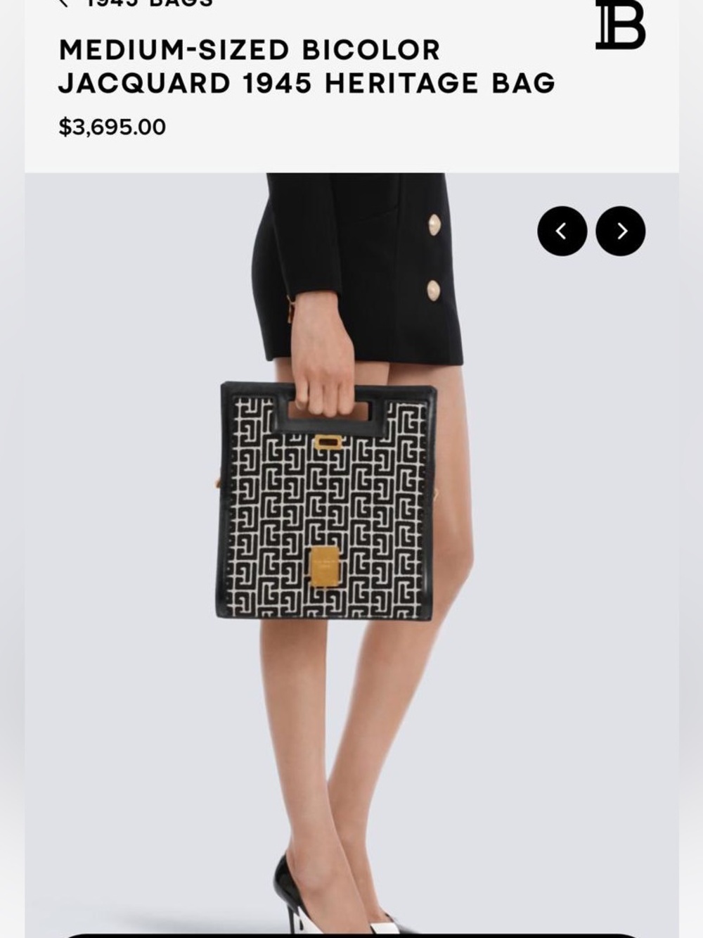Balmain Black and Cream Jacquard Chain Shoulder Bag with Gold Hardware